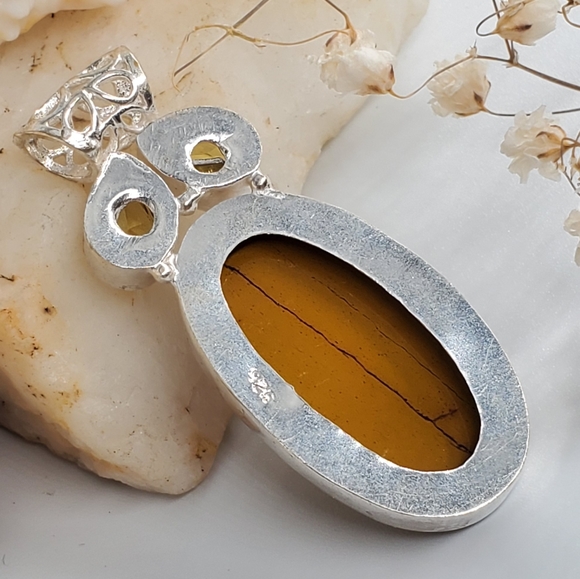 Natural Mookaite/Citrine stone Silver Pendant - Picture 3 of 5